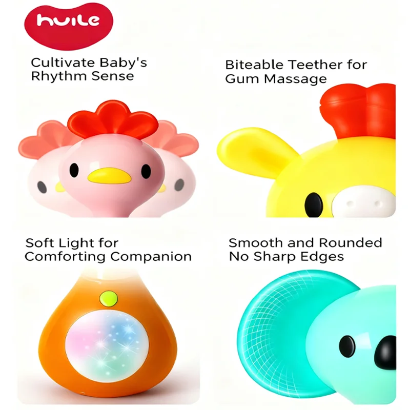 New Animal Teething Rhythm Stick Baby Jingle Toy Light Music Grasping Training Soothing Newborns No Box