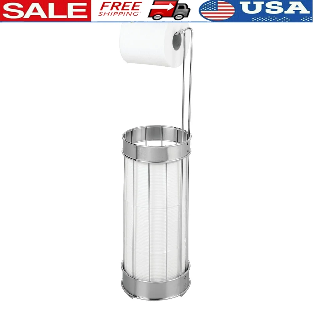 

Stainless Steel Toilet Paper Dispenser Free-Standing Organizer Holder Standard Mega Jumbo Rolls Storage Bathroom Accents