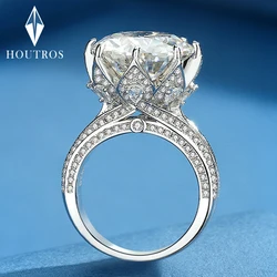 Houtros 10CT D VVSI Luxury Moissanite Ring 925 Sterling Silver Plate18K White Gold Wedding Ultra Flash Gemstone Band Jewelry GRA