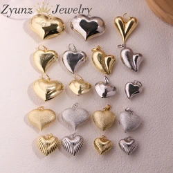 10PCS, Real 18K Gold Plated Brass Heart Jewelry Pendant Beads for Bracelets Necklace DIY Making