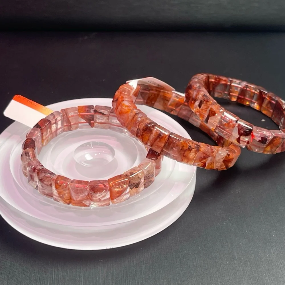 Natural Red Fire Quartz Hematoid Bangle 12*9mm Fortune Energy Healing Gemstone Women's Amulet Jewelry Gift