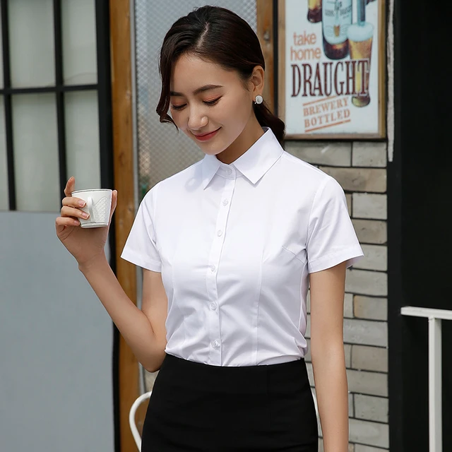 Summer Women Shirt Short Sleeve Blouses Ladies Office Shirts Cotton Black White OL Dress Shirt Female Blusas Camisa Mujer XL XXL AliExpress