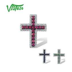 VISTOSO Pure 14K 585 Rose White Yellow Gold Pendant For Women Sparkling Diamond Ruby Blue Sapphire Emerald Cross Fine Jewelry