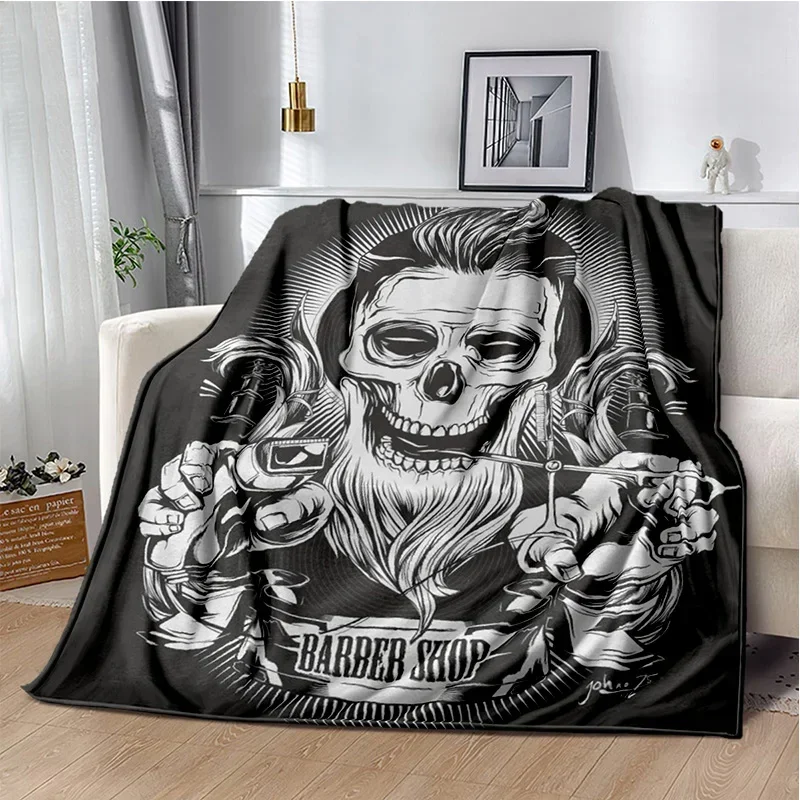 Cobertor vintage impresso em 3D para bebês, barbeiro, tapete do crânio, capa quente macia para casa, quarto, cama, sofá, piquenique, viagem, escritório