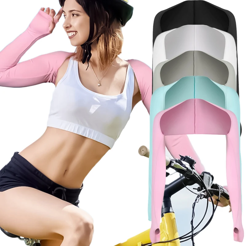 Chal de protección solar de seda helada para ciclismo de verano, deportes de Golf al aire libre, mangas de un hombro, sombreado de cuello y mangas de protección UV