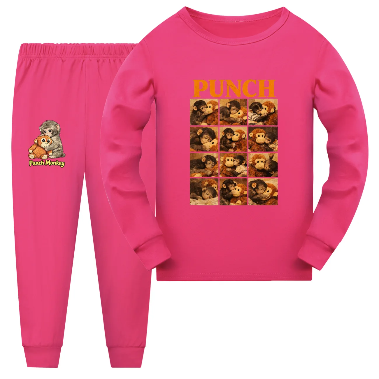 Punch Monkey Anime Spring Pajamas Set Long Sleeve T-Shirt And Pants for Toddler Boy And Girl Casual Sportswear Costume Outfit