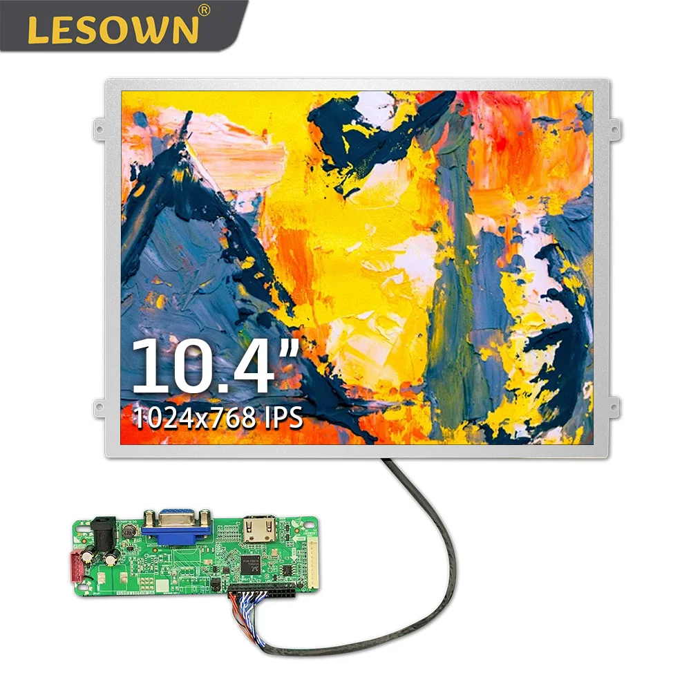 

LESOWN Small Wide LCD Screen 10.4 inch HDMI VGA Interface 1024x768 IPS 560cd/m2 LVDS 30PIN Display with Driver Board Module