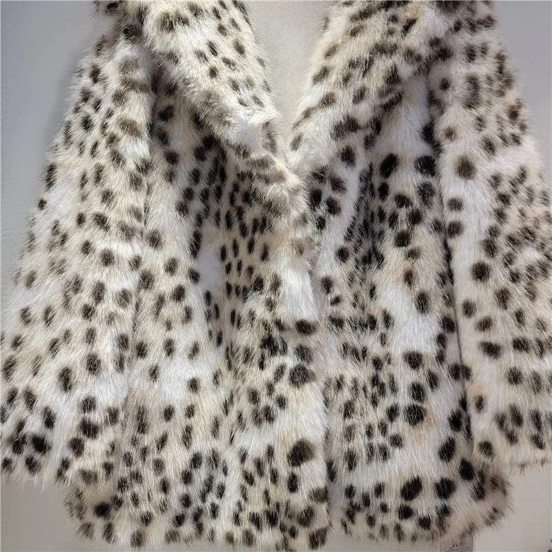 2025 خريف شتاء جديد النمط الفرنسي رغبة نقية ليوبارد طباعة فروي متكاملة صديقة للبيئة الفراء سترة منتصف طول أفخم معطف
