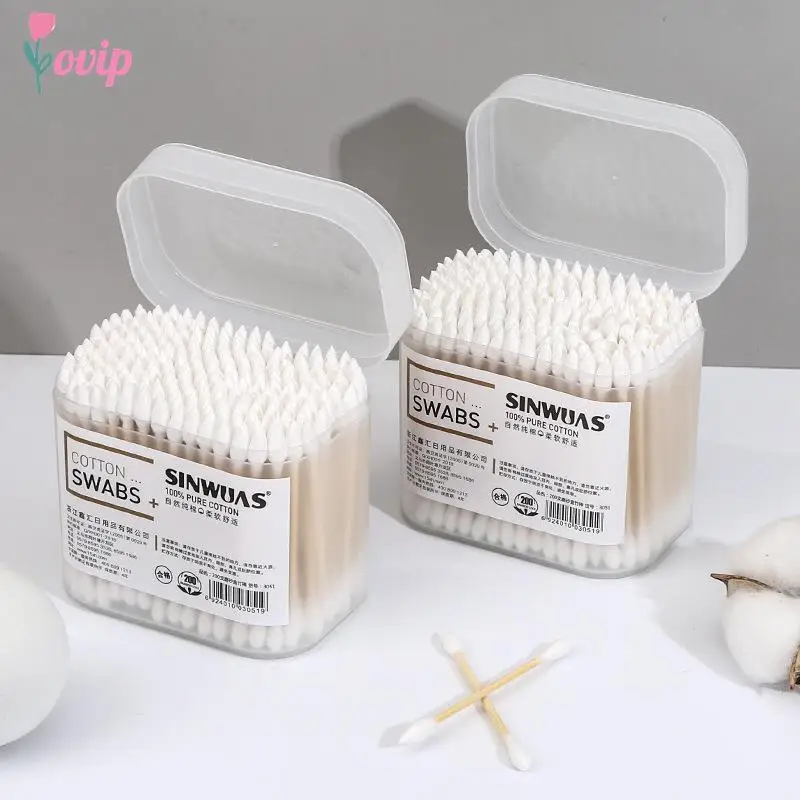 100/200pcs Disposable Ultra-small Cotton Swab Brush Eyelash Extension Glue Removing Tools Lint Free Micro Brushes Wood Cotton