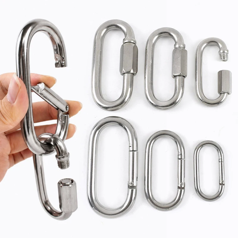 2Pcs Oval O Ring Buckles 32-100mm Heavy Duty 304 Stainless Steel Snap Hook Quick Release Rings Carabiner Clip Buckle Accessories