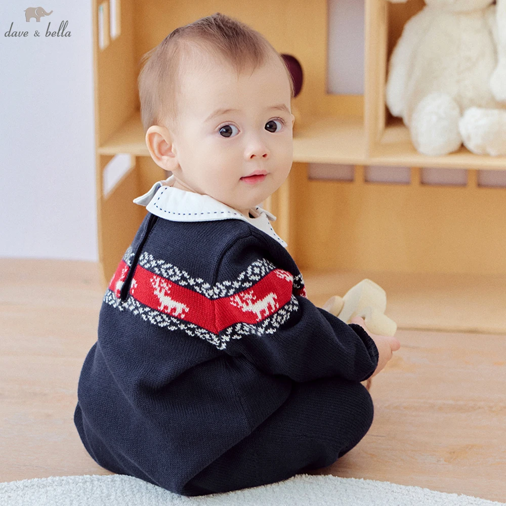 Dave Bella Baby Jumpsuit Boys Autumn Spring Winter Knitted Romper Long Sleeve Cotton 3-24 Monthes Newborn Creeper DB4253833
