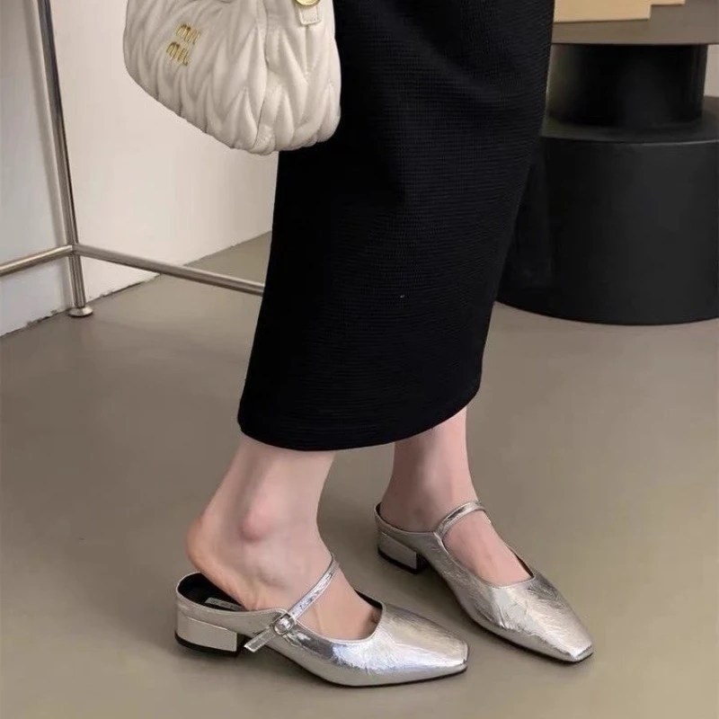 

Fashion Hot Seller Thick Heeled Shoes Women's Shoes 2025 Spring Summer New Style Lady Square Toe Shallow Mouth Single Shoe