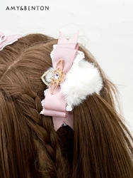 Japanese Sweet Rhinestone Bow Plush Hair Ring Mine Mass-Produced Love Pearl Girl Hair Accessoires Lolita Hair Clip Women New