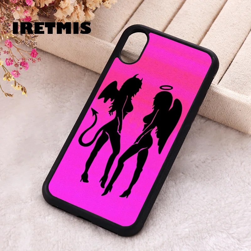 Iretmis Phone Cover Case For iPhone X XS Max XR 11 12 13 PRO MINI 14 15 16 Plus Rubber Silicone TPU Devil Angels