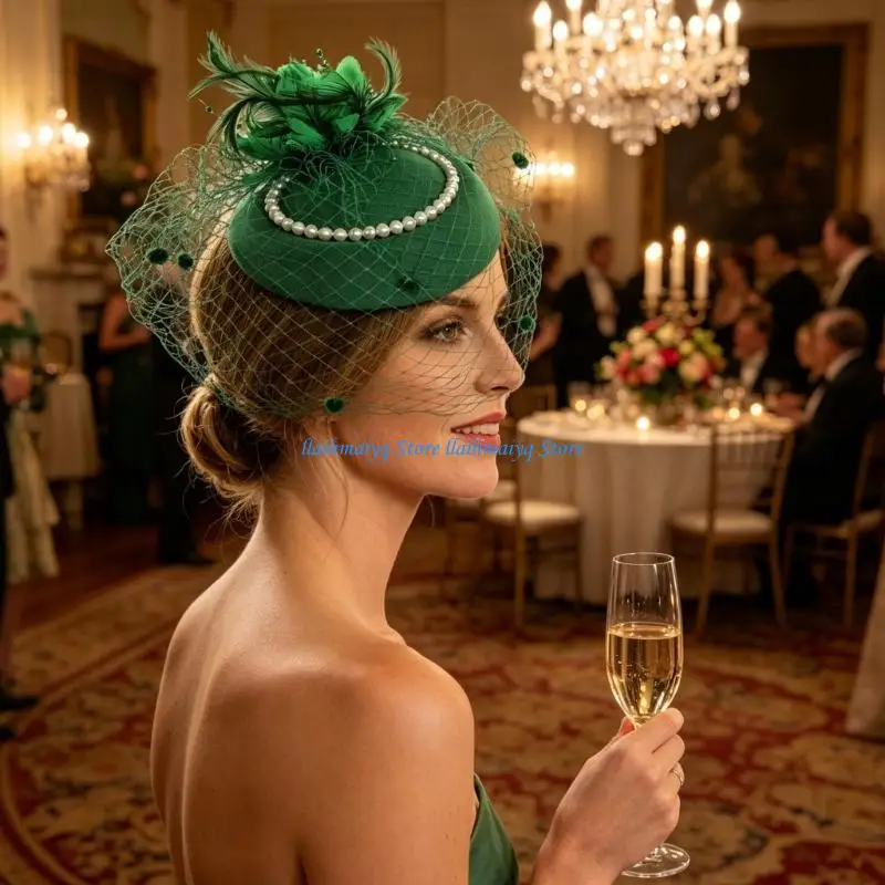 573B Occasion Fascinator Headpiece for Brides with Mesh Net Accent Mini Hat for Wedding Party Styling Looks