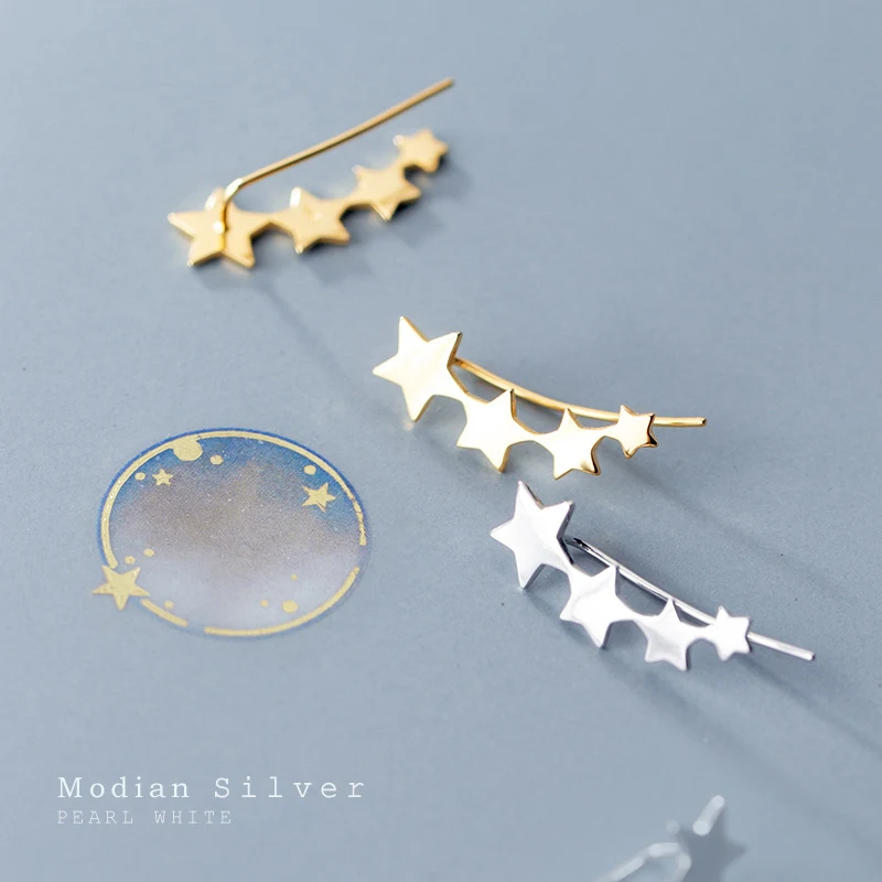 Modian autentyczne 925 Sterling Silver błyszczące wieżowych gwiazdy wiersz stadniny kolczyki dla kobiet moda proste złoty kolor ucha broszka biżuteria — zdjęcie 3