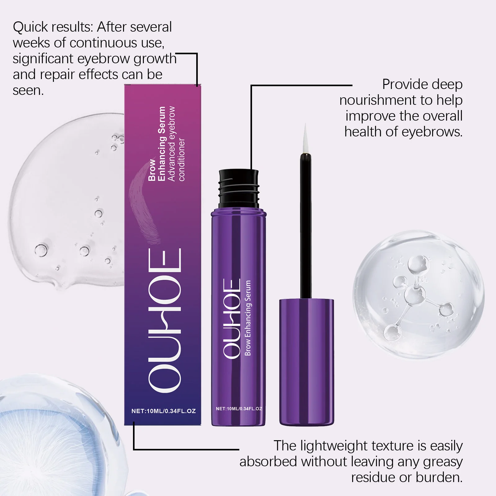 Soro de crescimento de sobrancelha mais grosso, alongamento mais cheio, anti perda de cabelo, prevenção de calvície, reparação hidratante, essência intensificadora de sobrancelha