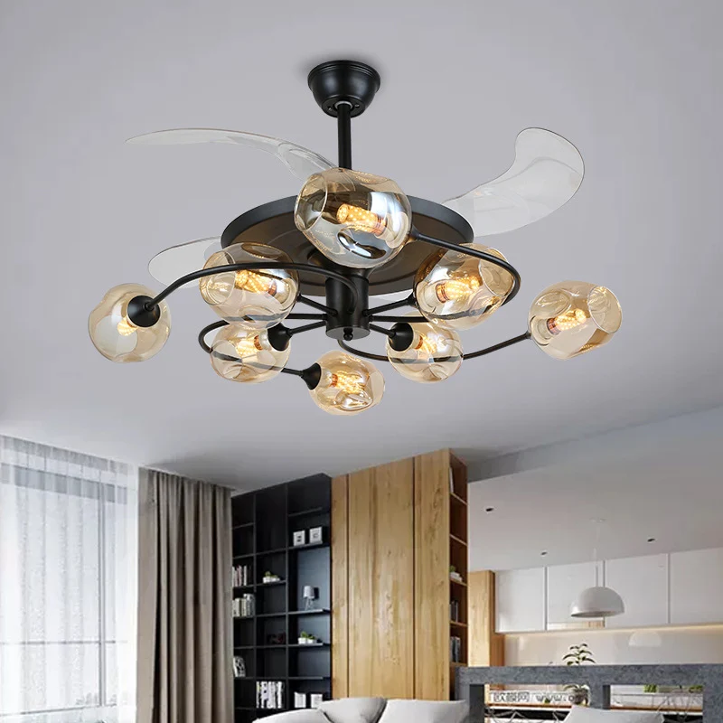 Invisible Fan Light Postmodern Minimalist Living Room Ceiling Fan Lamp Magic Bean Molecule Nordic Restaurant Ceiling Chandelier