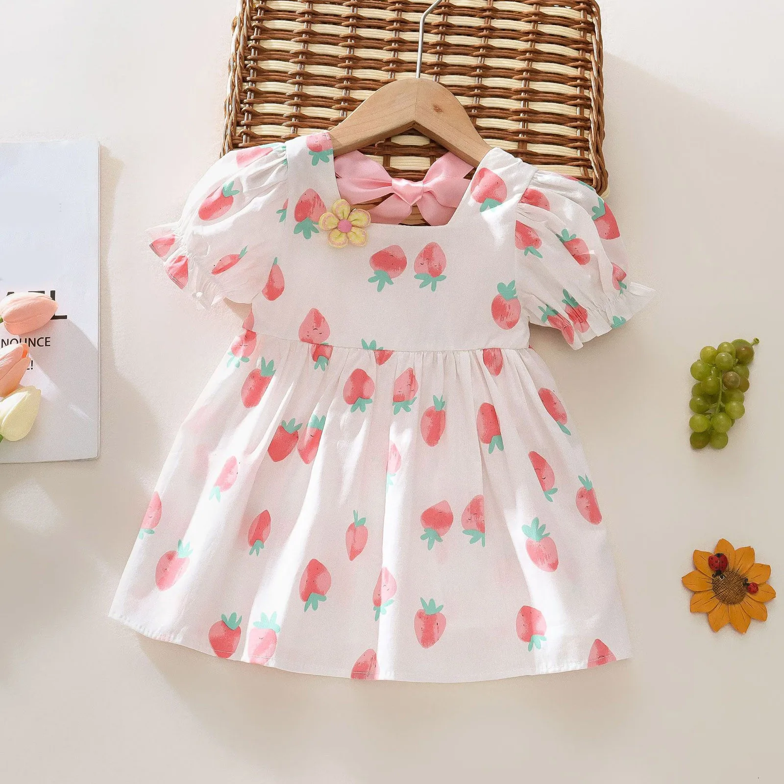 Strawberry Dress For Toddler Girls Short Sleeve Prints Princess Dress Dance Party Dress 0-3Y Infant Baby Clothes Summer Dresses