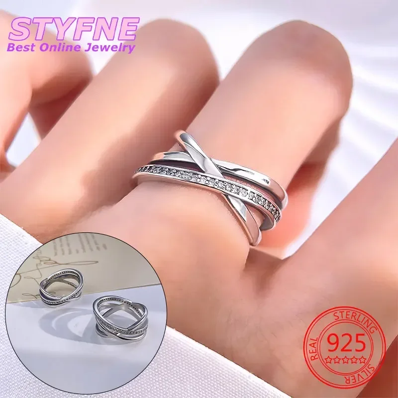 Anillo de Plata de Ley 925 con Cruz Triple lineal, sortija de circonita blanca, joyería exquisita a juego para fiesta de cumpleaños, regalo para mujer