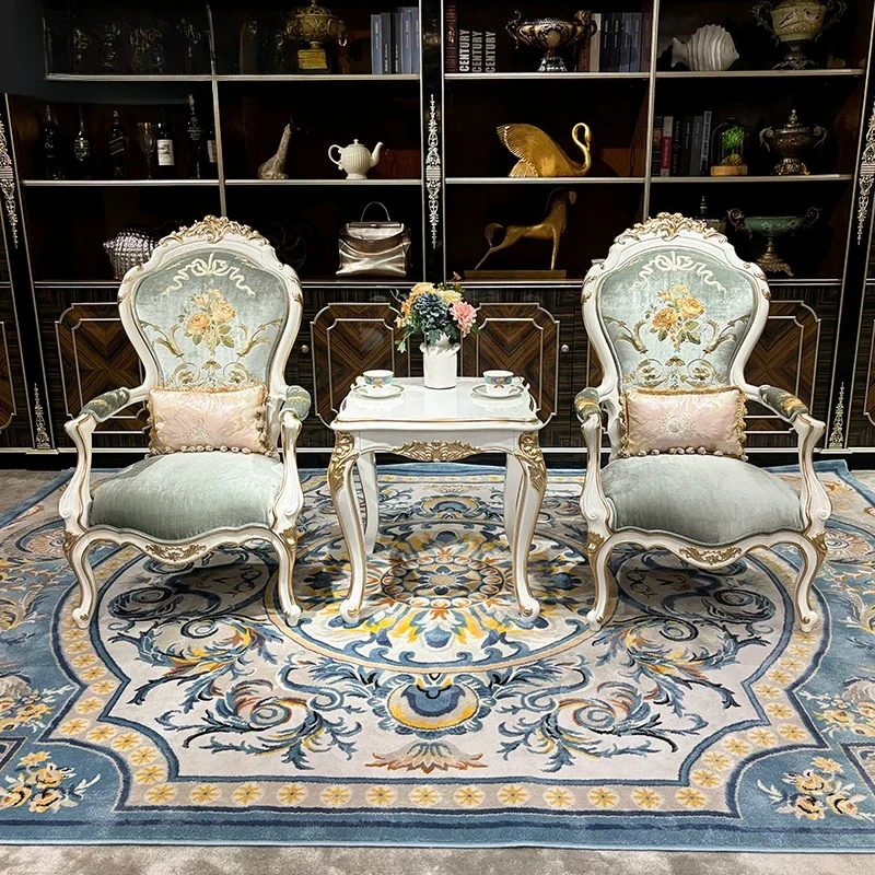 

French solid wood fabric leisure chair, European luxury sofa chair, balcony recliner, single sofa, fashion chair