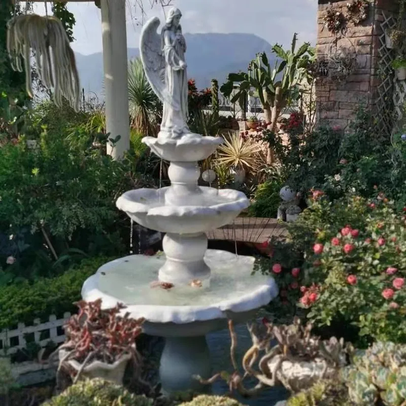

European garden villa water jet fish pond landscape rockery fountain flowing water ornament outdoor wedding simple decorative
