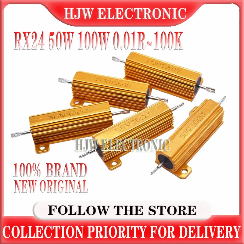 

New Aluminum Power Metal Wirewound Resistor 50w 100w 0.01r~100k 1 3 4 6 8 10 20 200 500 1k 10k Ohm Rx24 Resistance