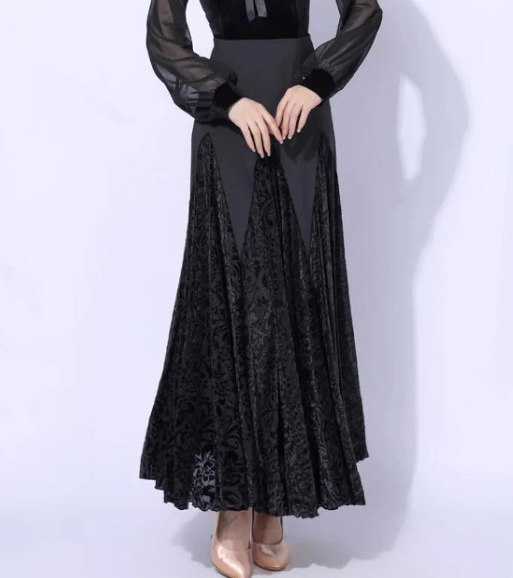 Ballroom Dance Skirt Black Elegance Practice Wear Flamenco Clothes Waltz Competition Costume Stage Performance Outfits