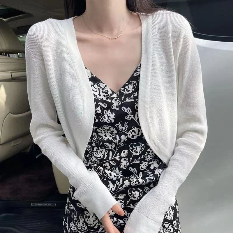 Summer Women Thin Sunscreen Cardigan Long Sleeve Shrug Solid Color Open Front Cropped Tops Bodycon Fit Sunscreen Short Coat