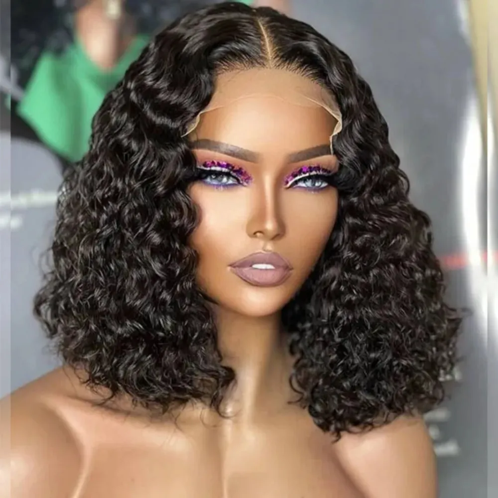 

13x4 Deep Wave Bob Wig Human Hair 220 Density Curly Bob Wig 4x4 Transparent Lace Front Human Hair Wig Pre Plucked With Baby Hair