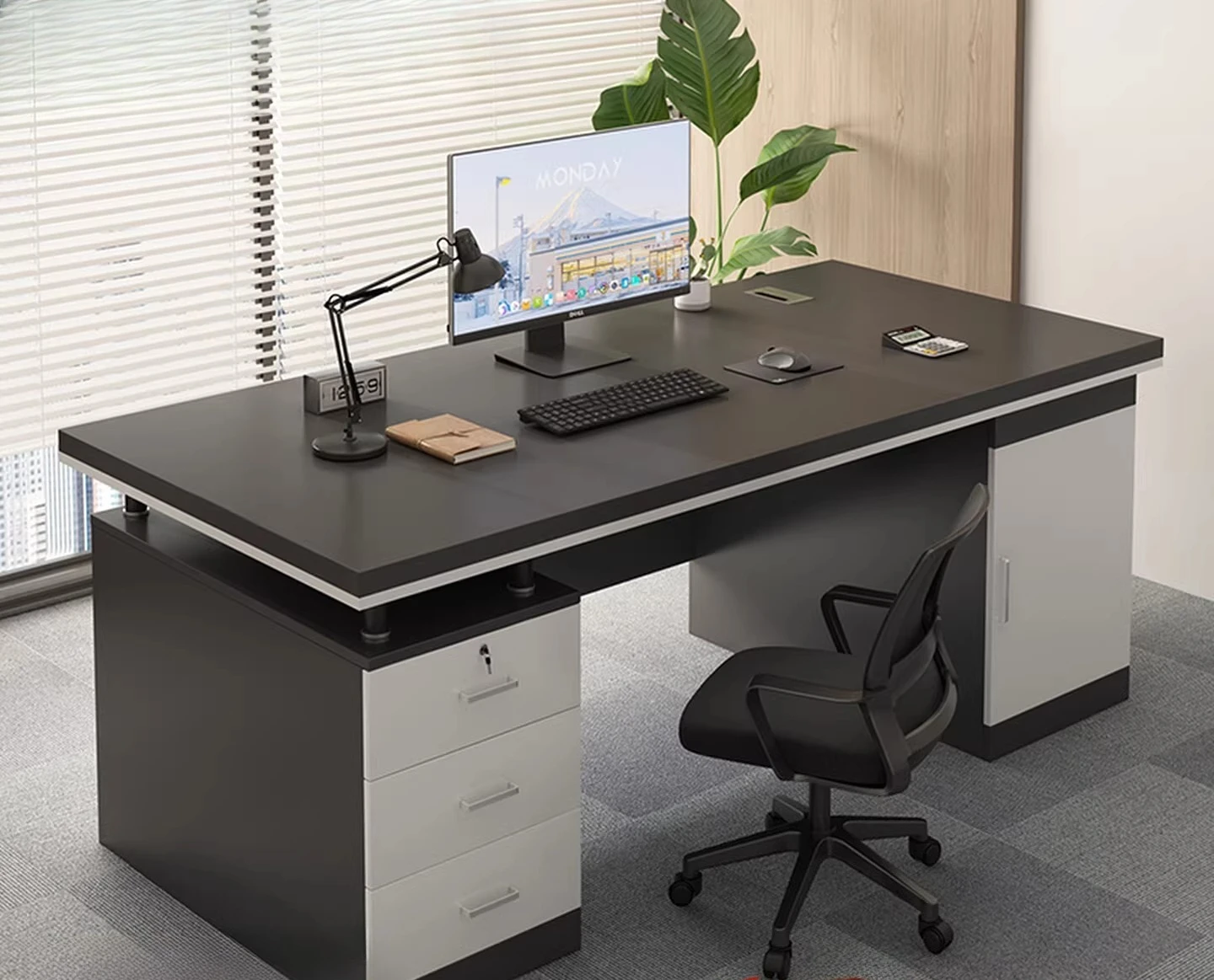 

Desk Boss Table, Single Simple Modern Employee Seat Office Table and Chair Combination, Home Desk Computer Table