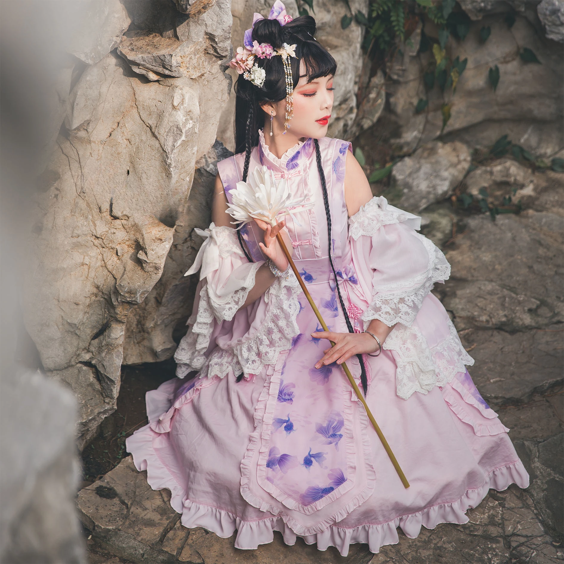 طقم لوليتا قوطي داكن ، توب ، تنورة وقبعة ، قبعة ، ريترو ، شبح صيني ، جيانغشي ، ملابس صيفية ، تنورات قصيرة ، طراز صيني لطيف