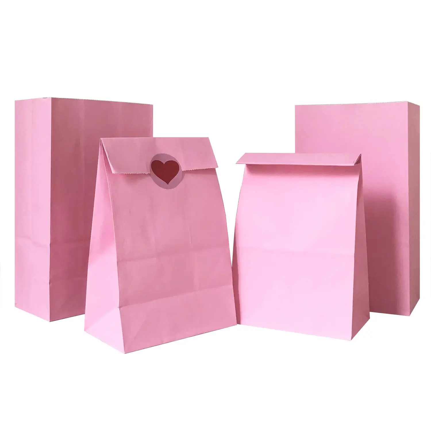 Self Stand Party Favor Paper Bags with Stickers for Party Celebration, Treated Paper Bags, Pink, 5.10X3.10X9.4 inches(24CT)