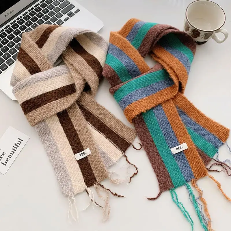 

170 см женский зимний шарф, теплый утолщенный кашемировый вязаный шарф, уличный полосатый шаль с кисточками, женские теплые ветрозащитные шарфы