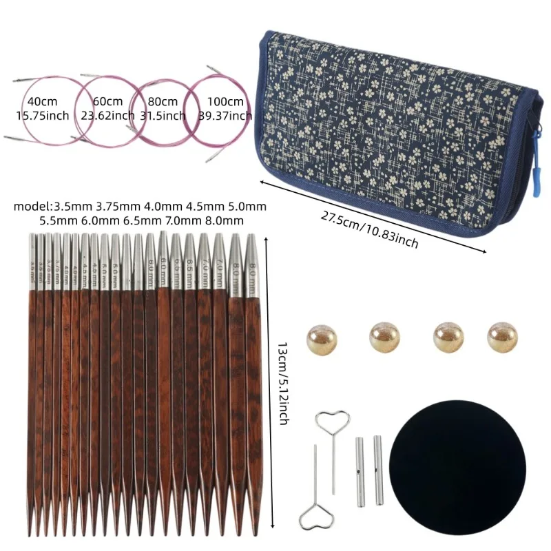 Hand-polished serpentine wood square knitting set with detachable ring needle sweater needle set