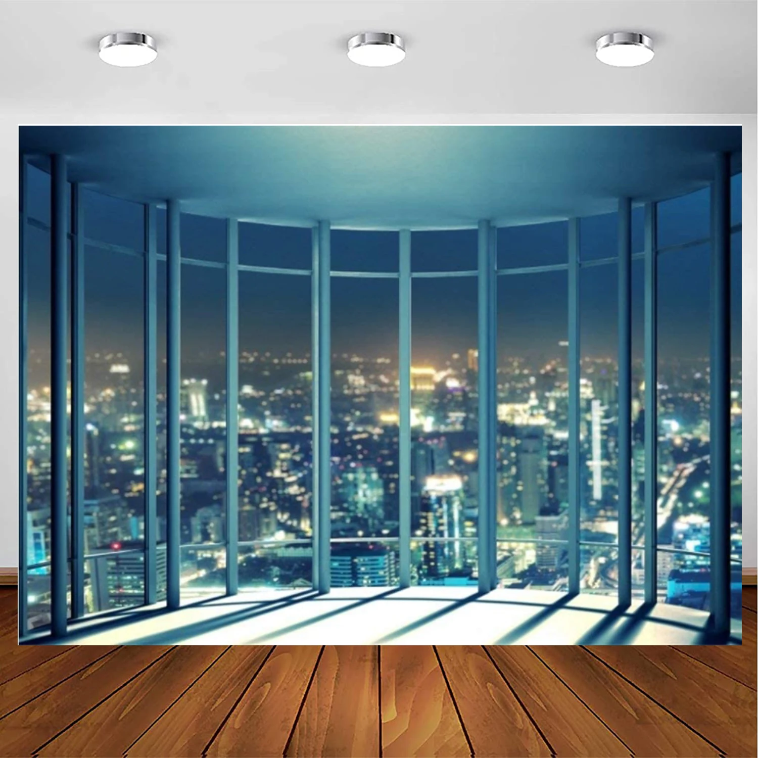 Фон для фотосъемки с изображением комнаты офиса с изображением французского окна боке небоскреба Сияющие огни Нью-Йорка фон для ночного вида