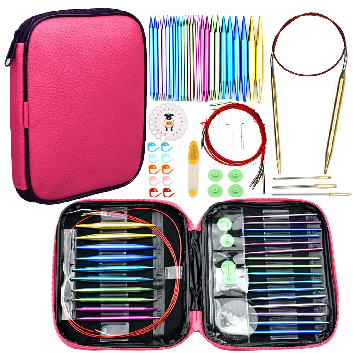 

13 Inch Handmade Sweater Knitting Needles Removable Rope Alumina Ring Home DIY Handmade Crafts Accessories Set Tool with Box
