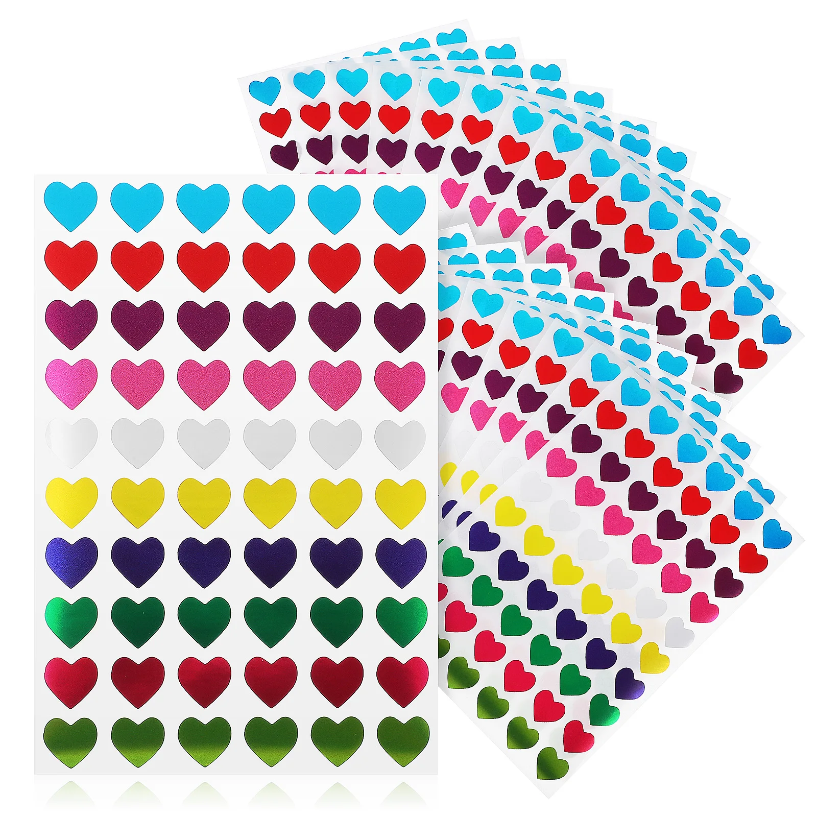 

50 Sheets Heart Stickers Kids Reward Kindergarten Decorative Foil Shape Love Student Craft Party Bright Colorful Design