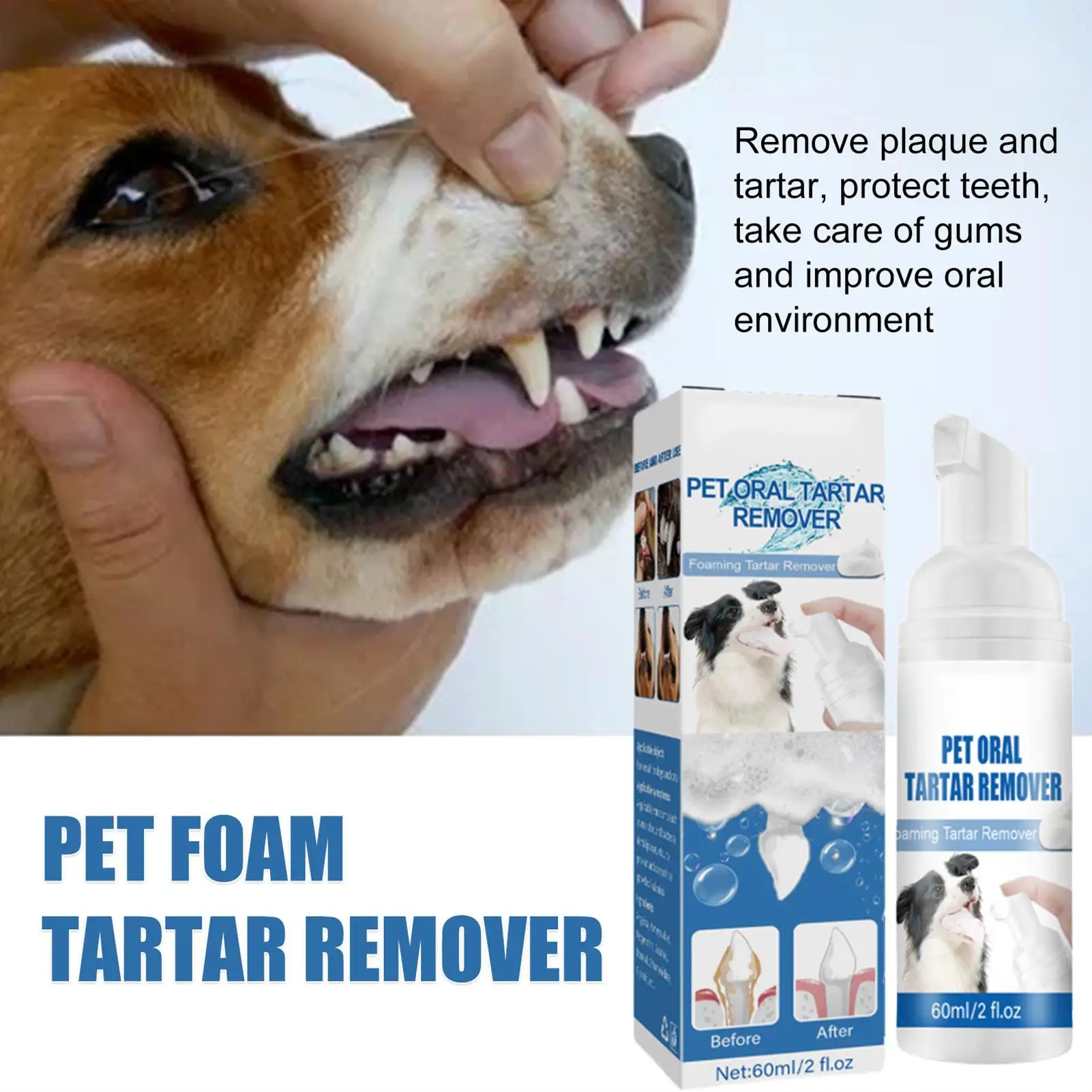 Pet Mouth Tartar Remover For Dogs Natural Dental Care Solution Foam Control Tarter Plaques Clean Teeth Without Brush Prevent