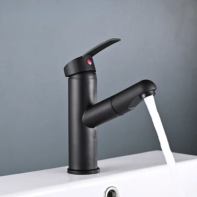 Pull Out Sink Faucets Stainless Steel Basin Faucet Hot Cold Water Mixer Tap Black Bathroom Accessories Hardware