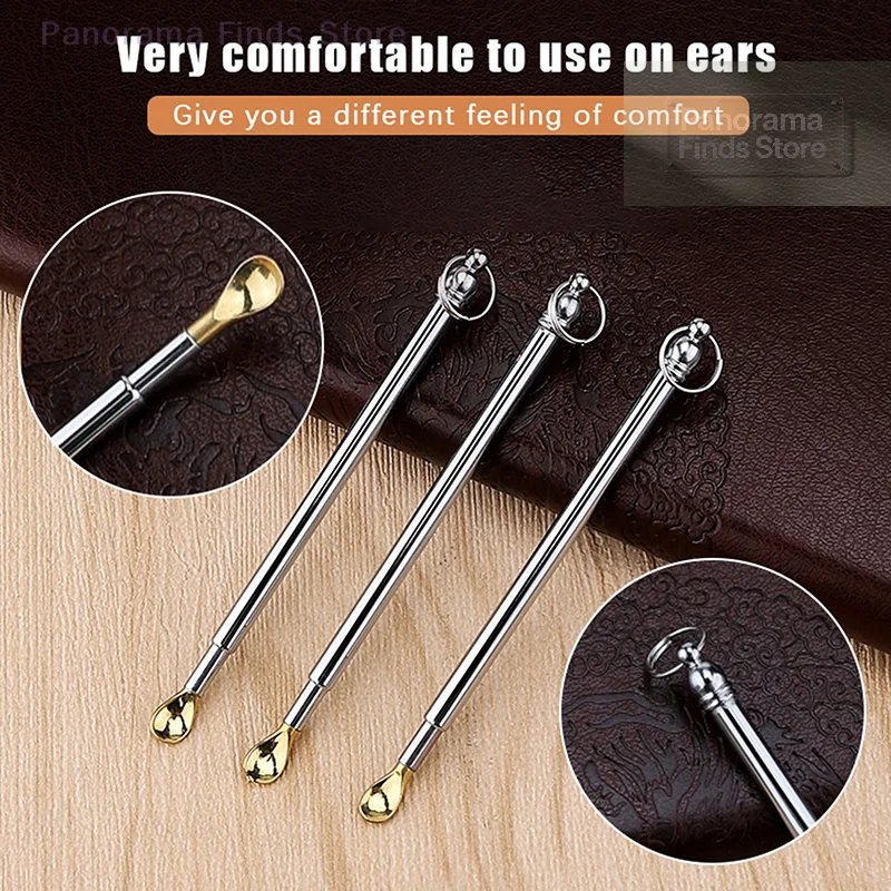 Creative Brass Ear Spoon Ear Wax Remover Scalable Curette Portable Mini Ear Cleaning Tool with Keyring Pendant Reusable