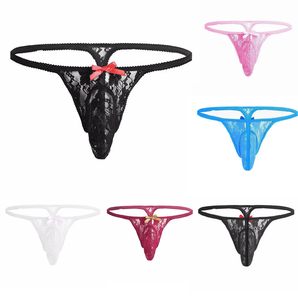 Men\'s G-string T-back Shorts Men Underwear Men Stylish Lace Pattern Mens Thongs And G Strings Gay Underwear Cueca Masculina