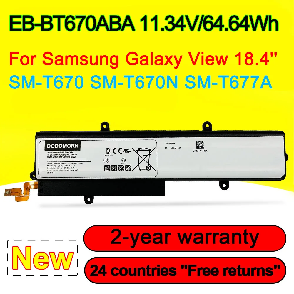 For Samsung Galaxy View 18.4'' SM-T670NZKAXAR SM-T670NZKAXAR SM-T670 SM-T677A Series EB-BT670ABA Laptop Battery 11.34V 64.64Wh