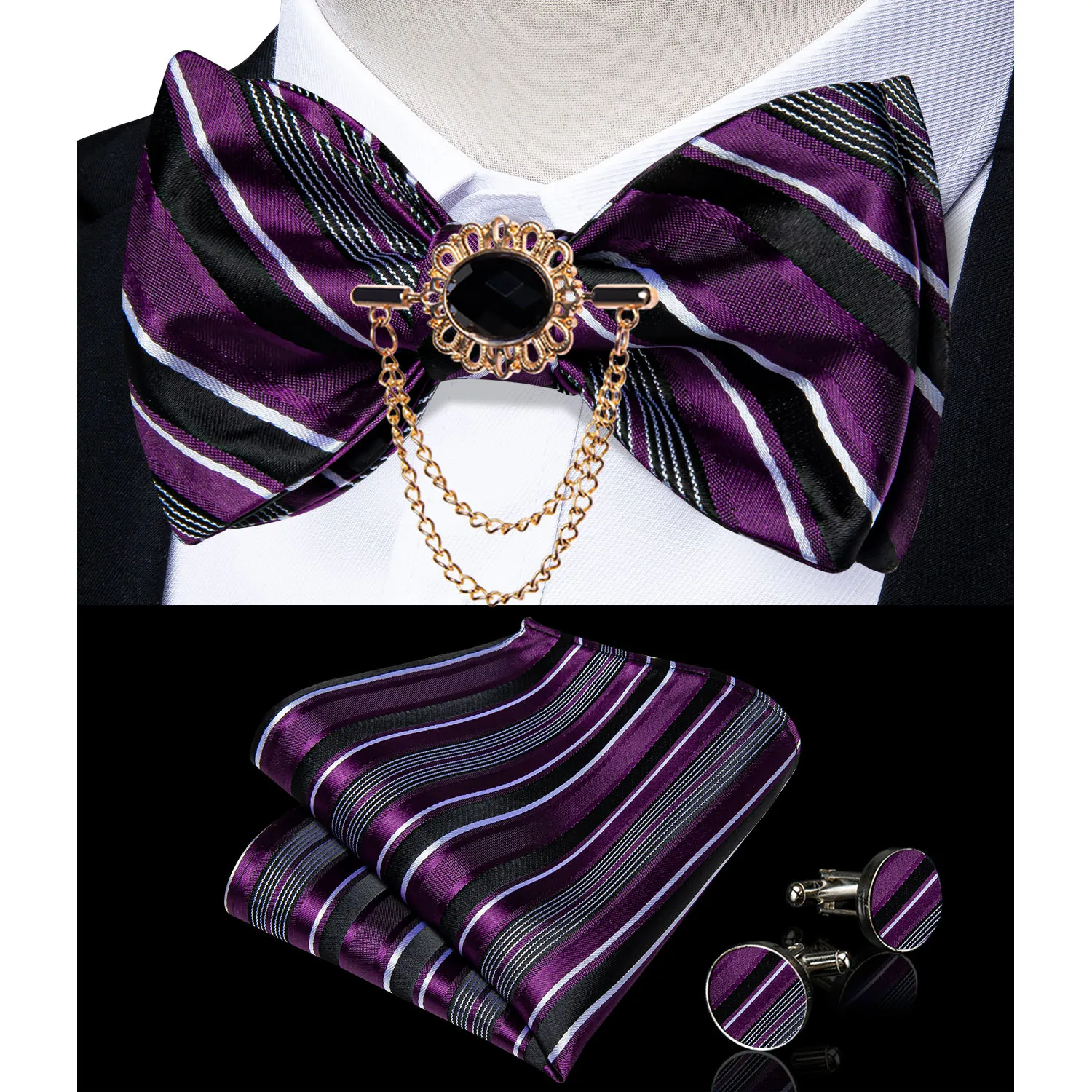 Exqusite männer Selbst-krawatte Bowties Hochzeit Krawatten Für Mann Zubehör Manschettenknöpfe Hanky Brosche Set Rot Schwarz Gelb blau Bowtie – Detail 36