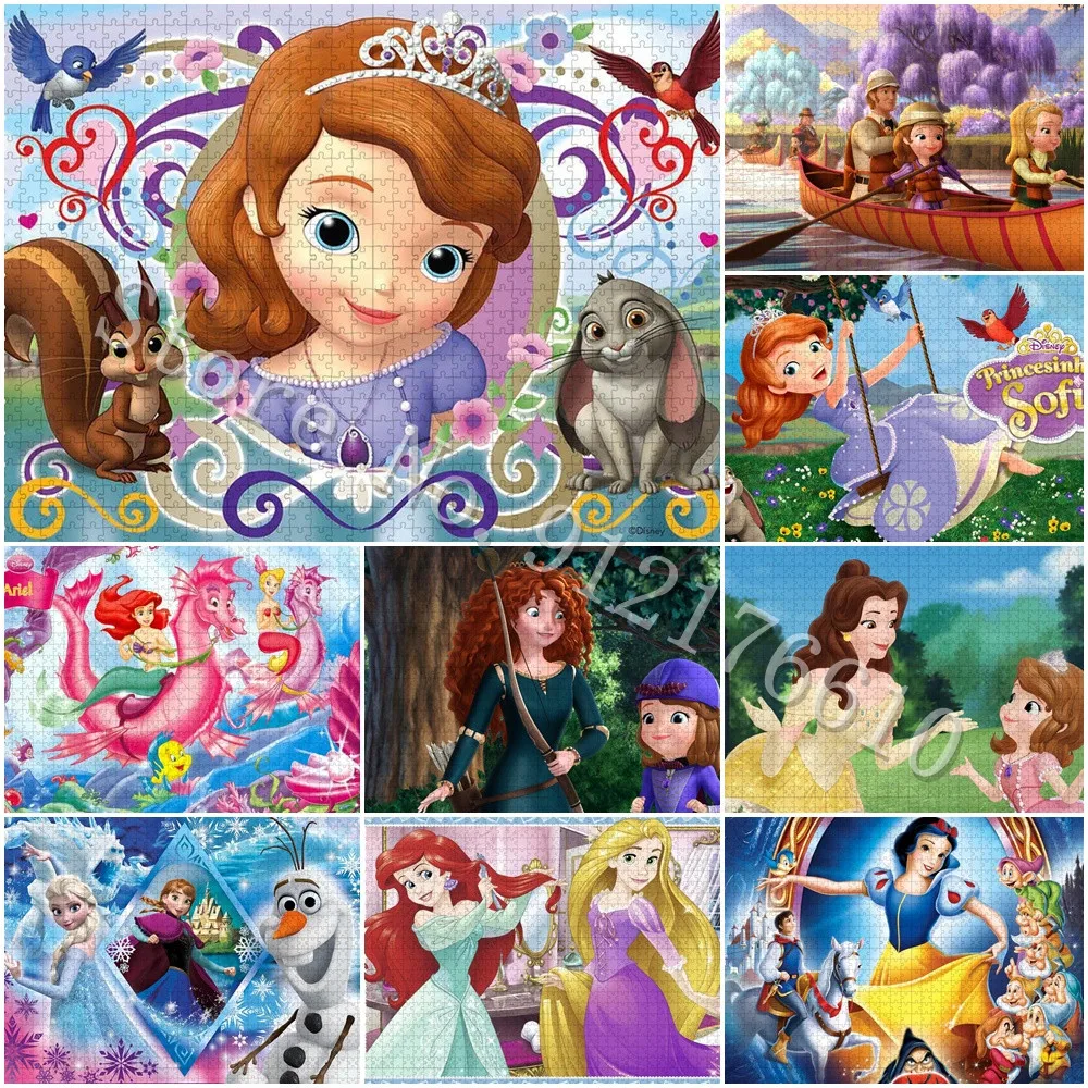 Ariel Frozen Cinderella Disney Princess Jigsaw Puzzle Disney Cartoon Girls Character 300/500/1000 Pieces Paper Puzzle Adult Toys