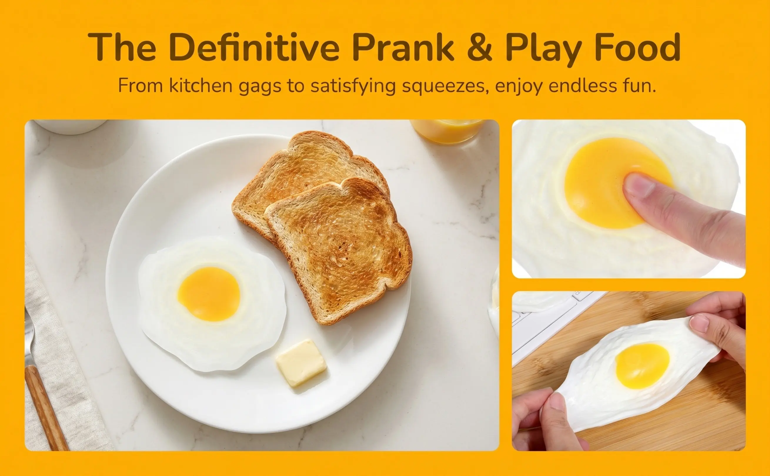 4Pcs Fried Egg Squeezers – Soft Silicone Stress Relief Toys for Kids, Fun Prank & Decompression Play