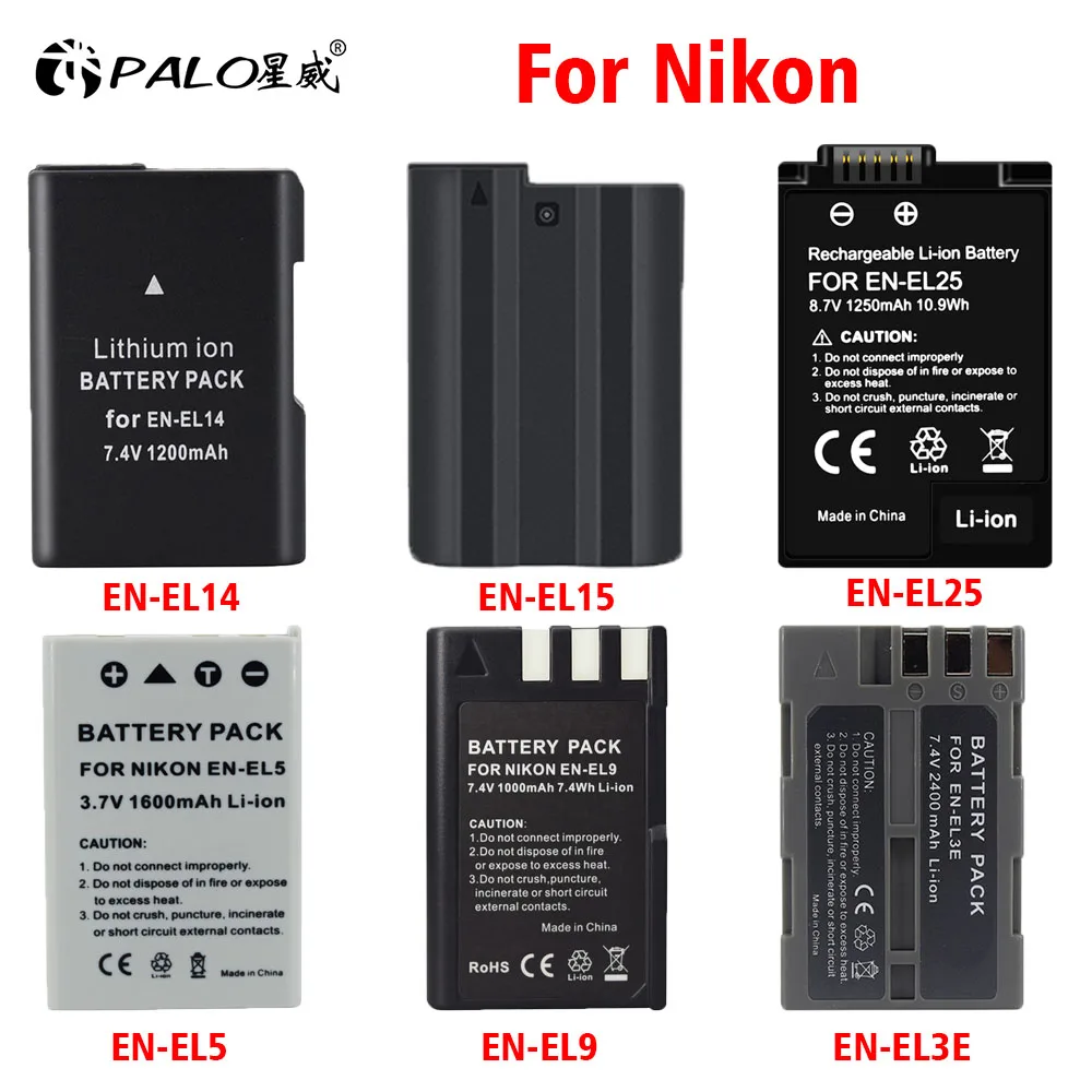 PALO 1pc EN-EL14 EN-EL15 EN-EL25 EN-EL5 EN-EL9 EN-EL3E en el14 en el15 en el25 en el5 en el9 en el3e Camera Batteries For Nikon