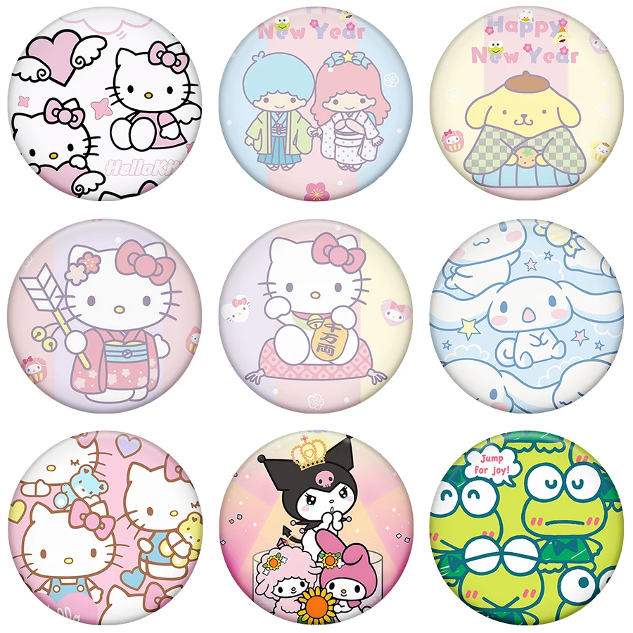Leuke Cinnamoroll Hello Kitty Metalen Pins Kuromi My Melody Cosplay Kostuum Prop Badge Blik Ronde Cartoon Handgemaakte Broche Geschenken