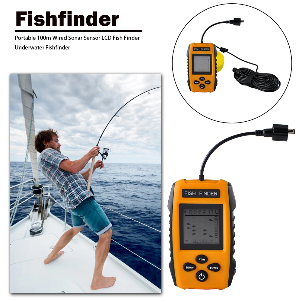 Waterproof Fishfinder 100m Wired Fish Finder Portable Sonar Sensor Fishing Lure Echo Sounder Finded Fishing Tackle