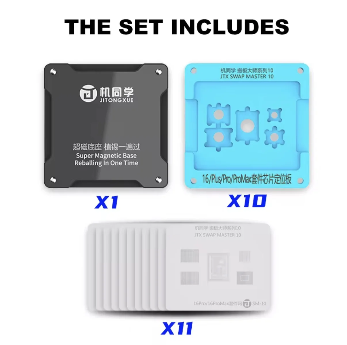 Newest JITONGXUE JTX 30in1 IP Master Swap Board Chips Reballing Platform For IP8-16 Series Phone Repair Tools Stencil Kit